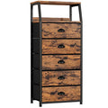 Furnulem Tall 5 Drawers Dresser, Vertical Storage Tower Fabric Dresser for Bedroom, Hallway, Entryway, Nursery, Closet Organizer, Nightstand Bedside Table Furniture, Sturdy Steel Frame, Wood Top - color: Rustic Brown, style: 5 Drawers