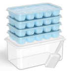 DOQAUS Ice Cube Tray with Lid and Bin - 4 Pack Silicone Ice Cube Trays for Freezer, Stackable Ice Bucket Kits with Storage Container & Scoop for Kitchen, RV, Cocktail, Coffee - color: Lake Blue