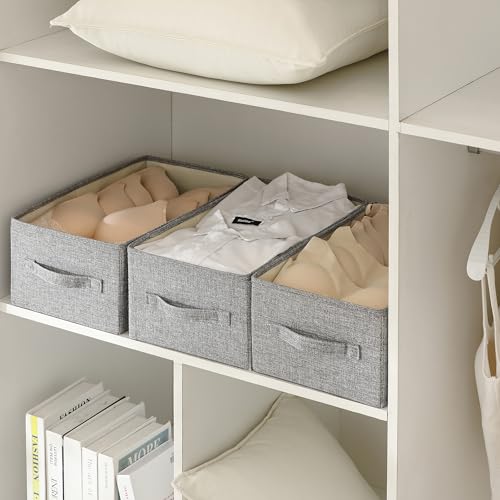 Linen Folding Storage Bins, 3 Pack Large Storage Baskets, Washable, Clothing Storage Bins with Handle, Closet Organizer for Storage Sweater,Sheets(dark grey, 16"x9½"x6¾") - color: dark grey, size: 16"x9½"x6¾"