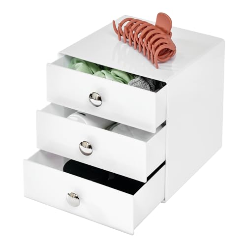 iDesign 3-Drawer Plastic Vanity Organizer, Compact Storage Organization Drawers Set for Cosmetics, Dental Supplies, Hair Care, Bathroom, Dorm, Desk, Countertop, Office, 6.5" x 6.5" x 6.5", White - color: White, style: Pack of 1