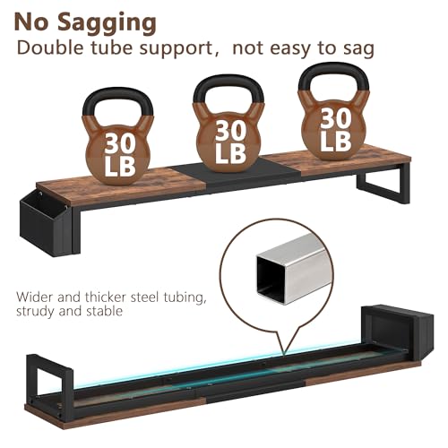 LAND·VOI Dual Monitor Stand Riser,41.5'' Long Monitor Stand for 2 Monitors, Wood Computer Riser with Pocket, Desktop Oraganizer with Pen Holder, Monitor Riser for Desk Computer,Laptop,TV, Rustic Brown - color: Rustic Brown, size: Single-Type
