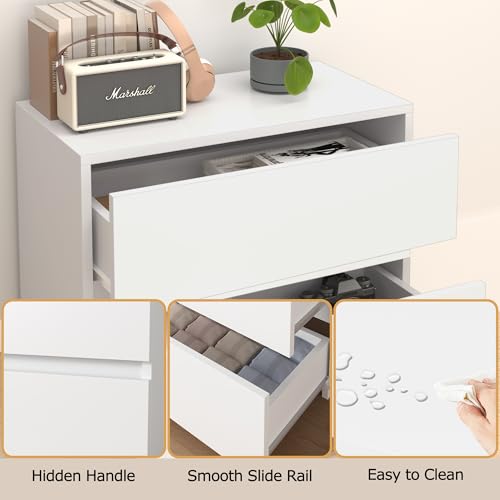 White 2 Drawer Dresser, Small Low Dressers for Closet, Bedroom Wood Short Nightstands, Bedside Table Storage Cabinet for Home Office, Hallway, Kitchen - color: White, size: 13.4"D x 23.6"W x 18"H (2 Drawers)