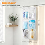MISSLO Hanging Mesh Pockets Hold 340oz/1000ml Shampoo Shower Organizer with Over the Door Hooks