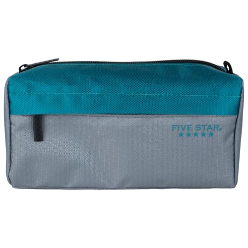 Five Star Pencil Pouch 9-Pocket Zipper Storage Organizer Case for Office Supplies Earbuds Chargers Cables Makeup, Grey/Teal (505600D) - color: Gray/Teal, size: 8"L x 4"W x 3"H