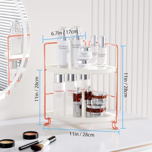 FSyueyun 2-Tier Corner Bathroom Counter Organizer, Tool-Less Installation Vanity Shelf Small Plastics Countertop Makeup Tray Skincare Perfume Organizers (Rose Gold) - color: Rose Gold