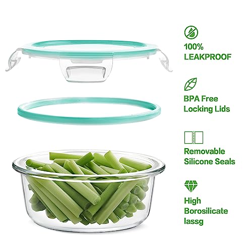 HOMBERKING 24pc Glass Food Storage Containers with Lids, Glass Meal Prep Containers, Airtight Bento Boxes, BPA Free & Leak Proof, Pantry Kitchen Storage(12 lids & 12 Containers) - Blue - color: Blue