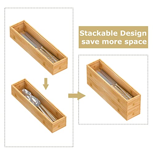 Bamboo Kitchen Drawer Organizer, Stackable Silverware Tray Utensil Organizer Cutlery Holder for Kitchen,Wooden Storage Box for Bathroom, Multi-Use Storage Bins Dividers for Office(12x3x2.5 inch） - size: 12x3x2.5inch