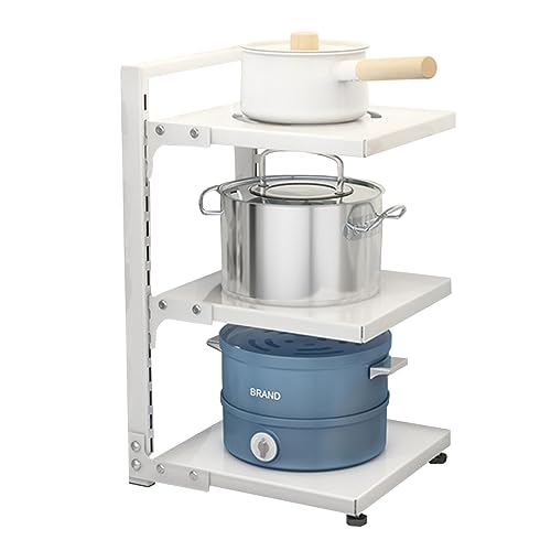 Heavy Duty Pan Rack, Pot Lid Rack, Kitchen Cabinet Pantry Cookware Organizer Rack Holder with 3 Adjustable Dividers, White Pots and Pans Organizer - color: White, size: 3 Tier