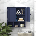 TaoHFE Blue Bathroom Over The Toilet Storage Cabinet,Wall Medicine Cabinet Organizer with 2 Door Adjustable Shelves,Wooden Modern Bathroom Shelves Wall Mounted Laundry Room - color: Blue