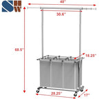 Simple Houseware 3 Bags Laundry Sorter with Extensible Clothes Hanging Rod - color: Silver
