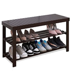 SMIBUY Sturdy Bamboo Shoe Rack Bench, 3-Tier Shoe Organizer, Storage Shelf for Entryway Hallway Bathroom Living Room (Dark Brown) - color: Dark Brown