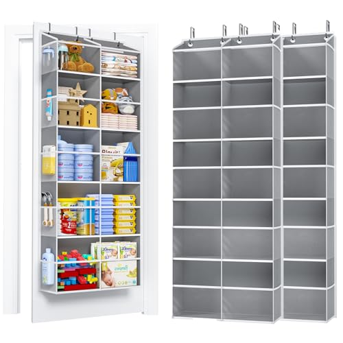 2 Pack 5-Tier Over The Door Organizer with 10 Side Mesh Pockets & Clear Windows, 80 lbs Weight Capacity Hanging Storage for Bathroom, Bedroom, Nursery, Kitchen, Organize Shoes, Diapers(Clear Grey) - color: Clear Grey, size: 2 Pack