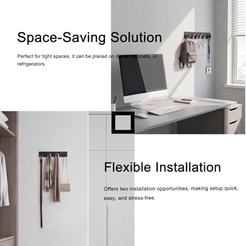 StrugDeas Key Holder for Wall with 2 Self-Adhesive Tapes， Key Hanger Organizer for Wall with 4 Hooks，Metal Key Rack for Door, Entryway, Kitchen Bathroom(Black)