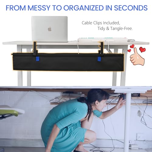 36" Under Desk Cable Management Tray- Clamp/Screw Mount Desk Cable Organizer Cable Tray Hiders for Office&Home - size: 36"L x 5.5"W