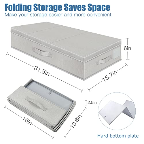Supowin Underbed Storage Containers Bin with Lids, Large Under Bed Storage Organizer Box with Handle, Foldable Under the Storage Bags for Organizing Clothes, Shoes, Blankets, Pillows - color: E-Light Grey