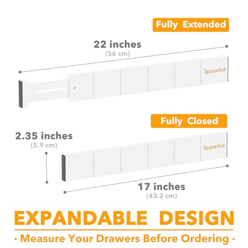 SpaceAid Bamboo Drawer Dividers with Inserts and Labels, Kitchen Adjustable Drawer Organizers, Expandable Organization for Home, Office, Dressers, 7 Dividers with 15 Inserts (17"-22" White) - color: WHITE, size: 2.35''H, 17''-22''L, 7 Dividers