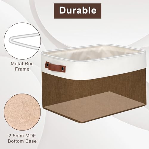 Bagnizer Storage Bins Large Fabric Storage Baskets for Shelves 3 Pack, Decorative Linen Closet Baskets with Handles for Organizing, Shelf, Clothes, Home, Office, 15x11x9.5Inches (Brown&White) - color: Brown / Off-White, size: Large -15"x11"x9.5"