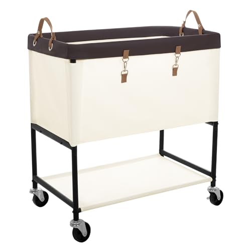 StorageWorks Laundry Cart, 2 Tier Rolling Laundry Basket, Heavy Duty Laundry Basket with Lockable Wheels, Laundry Room Organization and Storage, Clothes Hamper for Bedroom, Dorm, Closet, 46Gal, Beige - color: Beige, size: 46Gal (175L)