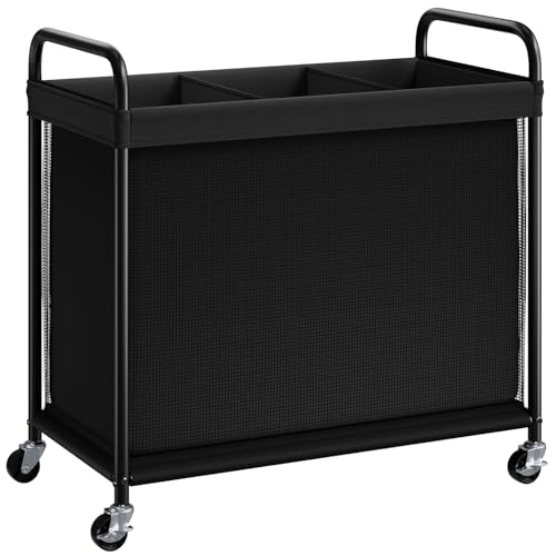 ELYKEN Laundry Hamper 3 Section, 120L Rolling Laundry Sorter with Removable Liner Bag, Laundry Basket with Wheels, Steel Frame with Metal Handle, Clothes Hamper Cart for Laundry Room & Bedroom - color: Black, size: 3-Section