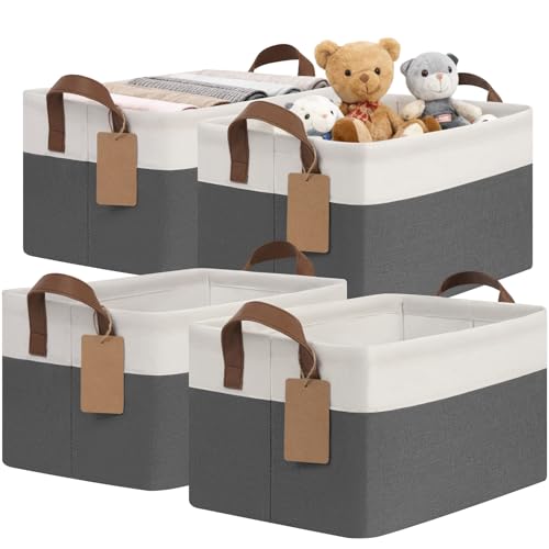 CHICVITA 4 Pack Storage Baskets for Shelves, Closet Organizers and Storage Bins with Handles, Fabric Toy Bins for Nursery Living Room, 14.8" x 10.3" x 8.3", Gray & White - color: Gray & White, size: 20L (14.8"L x 10.3"W x 8.3"H)