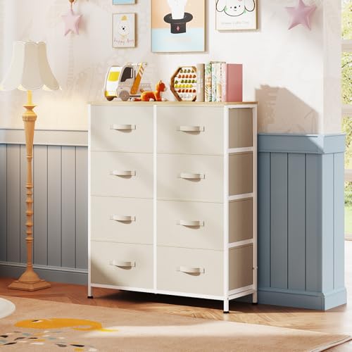 WLIVE Fabric Dresser for Bedroom, Tall Dresser with 8 Drawers, Storage Tower with Fabric Bins, Double Dresser, Chest of Drawers for Closet, Playroom, Dormitory, Cream White - color: Cream White, style: General