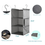 3-Tier Hanging Closet Organizer - Foldable Hanging Shelves for Closet, Space Saver Storage for Clothes, Sweaters, Shoes, Handbags & Accessories, Easy Setup, Grey