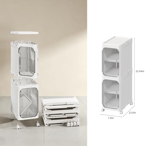 LXLXXL Narrow Storage Cabinet Slim Bathroom Storage Cabinet with Movable Wheels Tall Bathroom Organizer Skinny Cabinet for Small Spaces，2-Tier White - color: White, size: 2-Tier