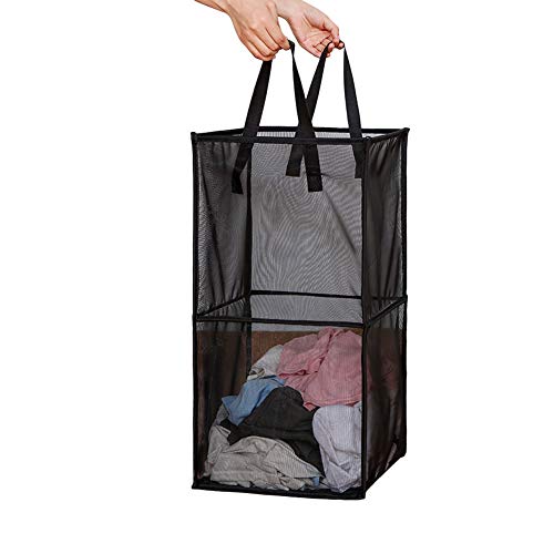 HONOMA Laundry Bags Hamper Bag with Handles,Portable & Collapsible Dirty Clothes Mesh Basket Foldable for Washing Storage, Kids Room,Dorm or Travel (Black,Double-Layer) - color: Black, size: Double-Layer