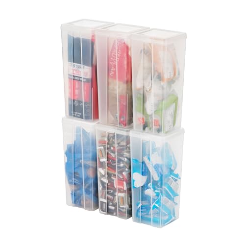 IRIS USA Vertical Plastic Flip Top Storage Containers Bins with Lids for Pantry, Home, Office, Organization, Large, Stackable Hinged Organizer with Latches, Clear, 6 Pack - size: Large - 6 Pack