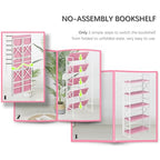 4NM 5 Tiers No Assembly Book Shelves, 51.2" H Folding Bookshelf Bookcase Open Industrial Foldable Shelves for Bedroom, Living Room, Home Office - Pink White - color: Pink White, size: XX 5-Tier
