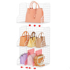 Sonyabecca Purse Storage Organizer for Closet : Adjustable 3-Pack Dividers Handbag Organizer - Stackable Wire Handbags Storage Baskets -Open Cabinets Wallets Tote Chain Bags Clutches -White - size: 3-pack large