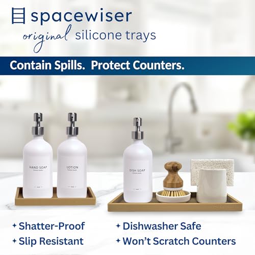 Spacewiser Countertop and Vanity Tray - 2 PC (11” and 7”) Shatterproof Silicone Kitchen and Bathroom Trays for Counter, Kitchen Soap Dispenser Tray, Vanity Trays for Bathroom, Perfume Key Tray - color: Latte Tan, size: Set‐ 1 Small + 1 Large