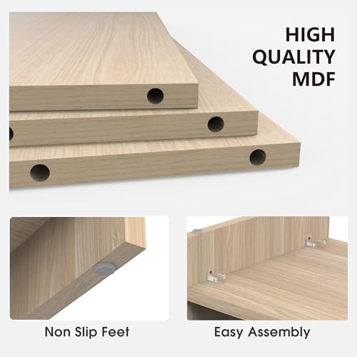 Fenge Monitor Stand, 31.5 Inch Computer Monitor Riser for Desk, 2 Tiers Wood Desk Shelf with Storage, Desktop Organizer for PC, Laptop, Screen, Printer - color: Oak