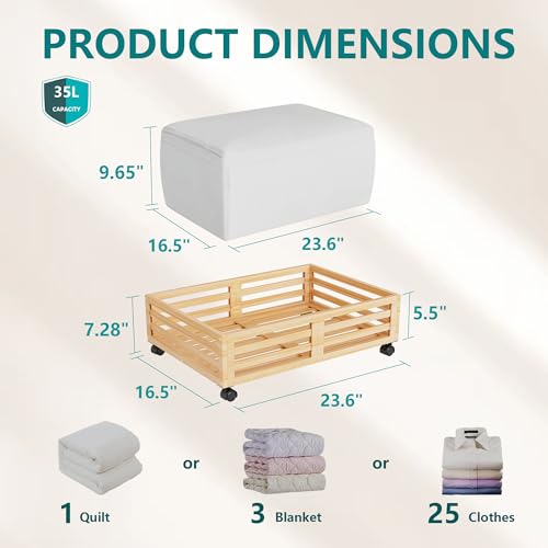 Wisuce Bamboo Under Bed Storage Containers- Underbed Organizer with Wheels with Dust Bag,Sturdy Wood Rolling Under the Bed Shoe Storage Organizer Drawers (Nature, 2 Pack (23.62"×16.54")) - color: Nature, size: 2 Pack (23.62"×16.54")