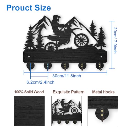 MAYJOYDIY Motorcycle Mountain Forest Coat Hooks, Wall Mounted 11.8x7.9in, 5 Alloy Hooks, Rust Resistant, Wooden Key Holder, Black, 35 Pound Weight Capacity - color: Motorcycle Mountain Forest