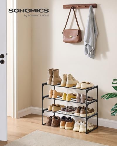 SONGMICS Shoe Rack, 3-Tier Shoe Organizer, Metal Storage Shelf, Upright or Upside Down, for 8-12 Pairs, Stackable, for Entryway, 11.8 x 26.8 x 21.7 Inches, Black ULSA203B01 - color: Black, size: 3 Tiers (26.8"W)