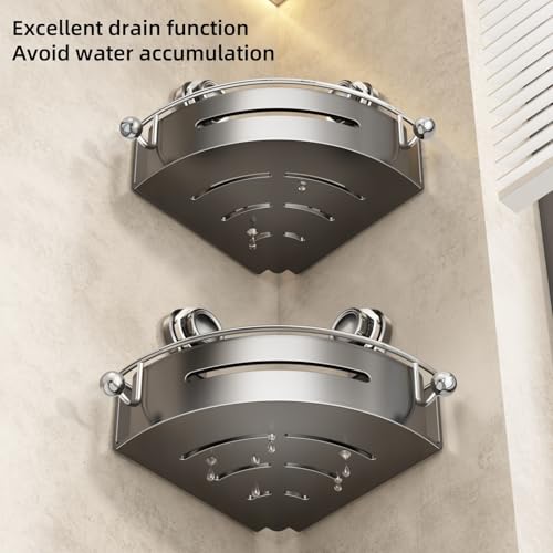 VOLPONE Corner Shower Caddy Suction Cup Shower Shelf Corner No Drilling Bathroom Shower Organizer Storage Rack Adhesive (2-Pack, Gray)