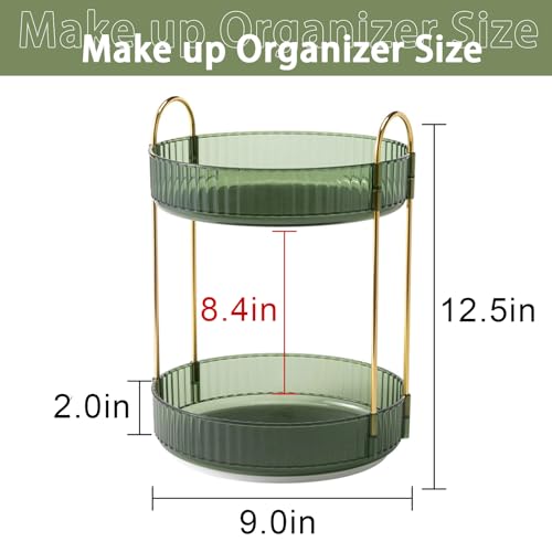 shuang qing Rotating Makeup Organizer for Vanity, High-Capacity Skincare Make Up Storage Perfume Organizers Cosmetic Dresser Organizer Countertop 360 Spinning (Green, 3 Tier) - color: Green, size: Regular-2 Tier