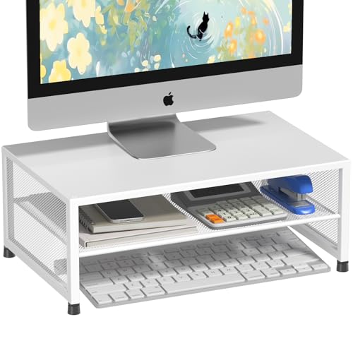 ECOLOVI 2-Tier Computer Monitor Stand Riser, Desk Organizer for Monitor, Printer & Laptop Stand, Desktop Workspace Organizers for Office Supplies(White) - color: White