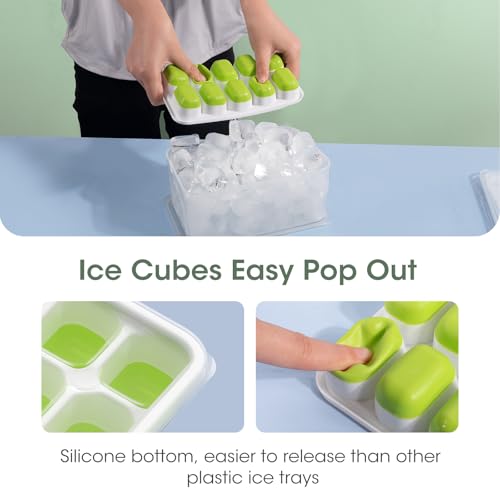 DOQAUS Ice Cube Tray with Lid and Bin - 4 Pack Silicone Ice Cube Trays for Freezer, Stackable Ice Bucket Kits with Storage Container & Scoop for Kitchen, RV, Cocktail, Coffee - color: Green