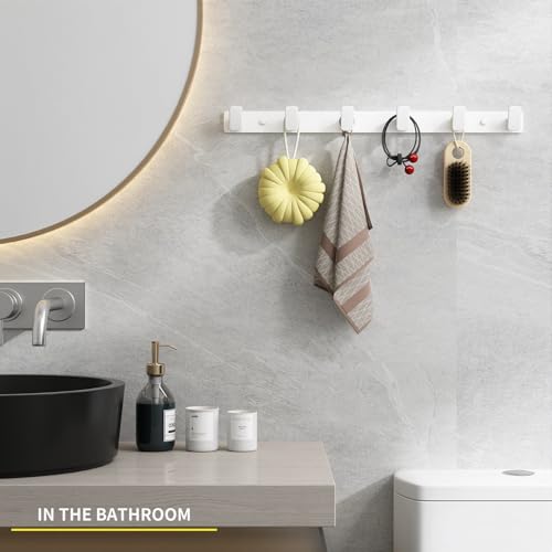 Coat Hook Wall Rack Hanger - White Coat Rack with 6 Hooks Wall Hooks for Hanging Hat Key Bag Towel Wall Mount Coat Holder - color: White, size: Rectangle 6 Hooks 1 Pack