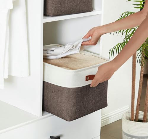 DECOMOMO Storage Bins, Extra Large Fabric Storage Baskets for Shelves, Decorative Linen Closet Organizer, 15.8 x 12.5 x 10 inches (Brown & White, 3 Pack) - color: Brown and White, size: Extra Large/3P