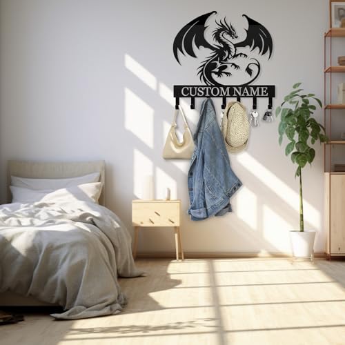 Custom Dragon Design Metal Wall Key Holder, Adhesive Key Rack Hook Organizer for Living Room Bedroom - color: 08 Dragon