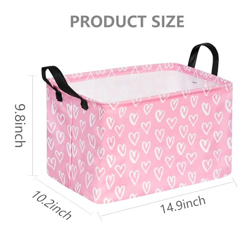 Rec Heart Print Box Hamper Storage Basket Collapsible Organizer Bin Gift Shelf Baskets for Home and Kitchen Storage - color: White simple love