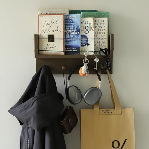 Entrance Coat Rack ，Coat Hooks, Wall-Mounted Wooden Hook Rack, Wall-Mounted Shelves are Very Suitable (Walnut Color Finish-B-1) - style: Walnut color finish-B-1