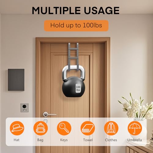 FYY Over The Door Hooks - 2 Pack Heavy Duty Dual-Hook Organizer Hanger for Hanging Towels, Clothes, Hats & Bags Use in Bathroom, Bedroom, Kitchen - Fits Interior Doors Up to 1.6" Grey - color: Gray, size: 7.8" Long, Fit Interior Doors Up to 1.6", style: 2