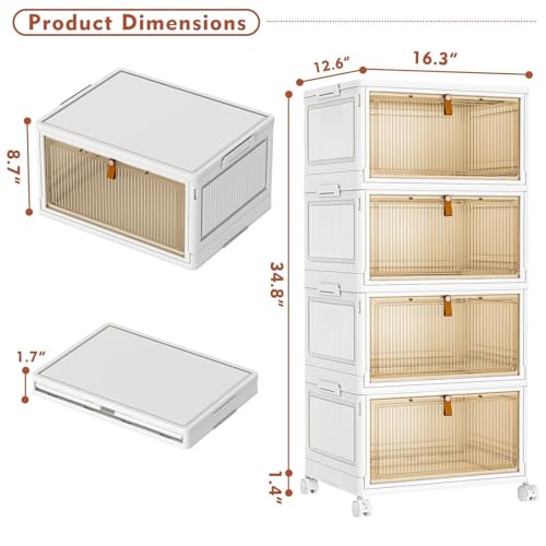 CTSNSLH 4 Tier Plastic Storage Bins with Lid - 27.5Qt Stackable with Lids for Bedroom, Living Room, Office - Foldable Containers, Household Organization - size: 27.5Qt 4-Tier&One Lid