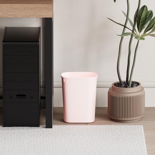 CEROELDA Bathroom Trash Can with Lid, 10L/2.6 Gal Small Garbage Can with Press Top Lid, Slim Plastic Waste Basket for Toilet, Office, Bedroom(Pink) - color: 1 Pack-No Lid-Pink