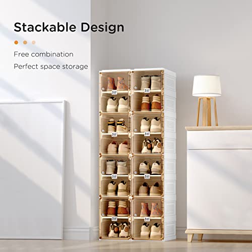 ANTBOX Shoe Organizer Storage Box, Portable Folding Shoe Rack for Closet with Magnetic Clear Door,Large Sneaker Cabinet Bins Sturdy Easy Assembly 8 Layers-8 Grids - size: 8 Layers-8 Grids