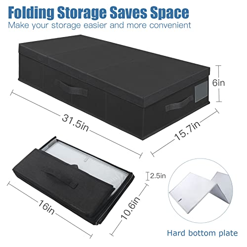 Supowin Underbed Storage Containers Bin with Lids (Set of 2) Large Under Bed Storage Organizer Box with Handle, Foldable Under the Storage Bags for Organizing Clothes, Shoes, Blankets, Pillows-Black - color: B-Black